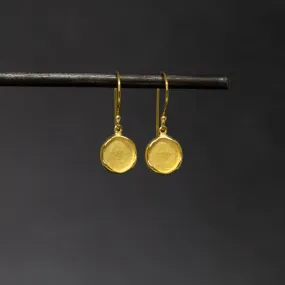 Brushed Gold Organic Disc Drop Earrings