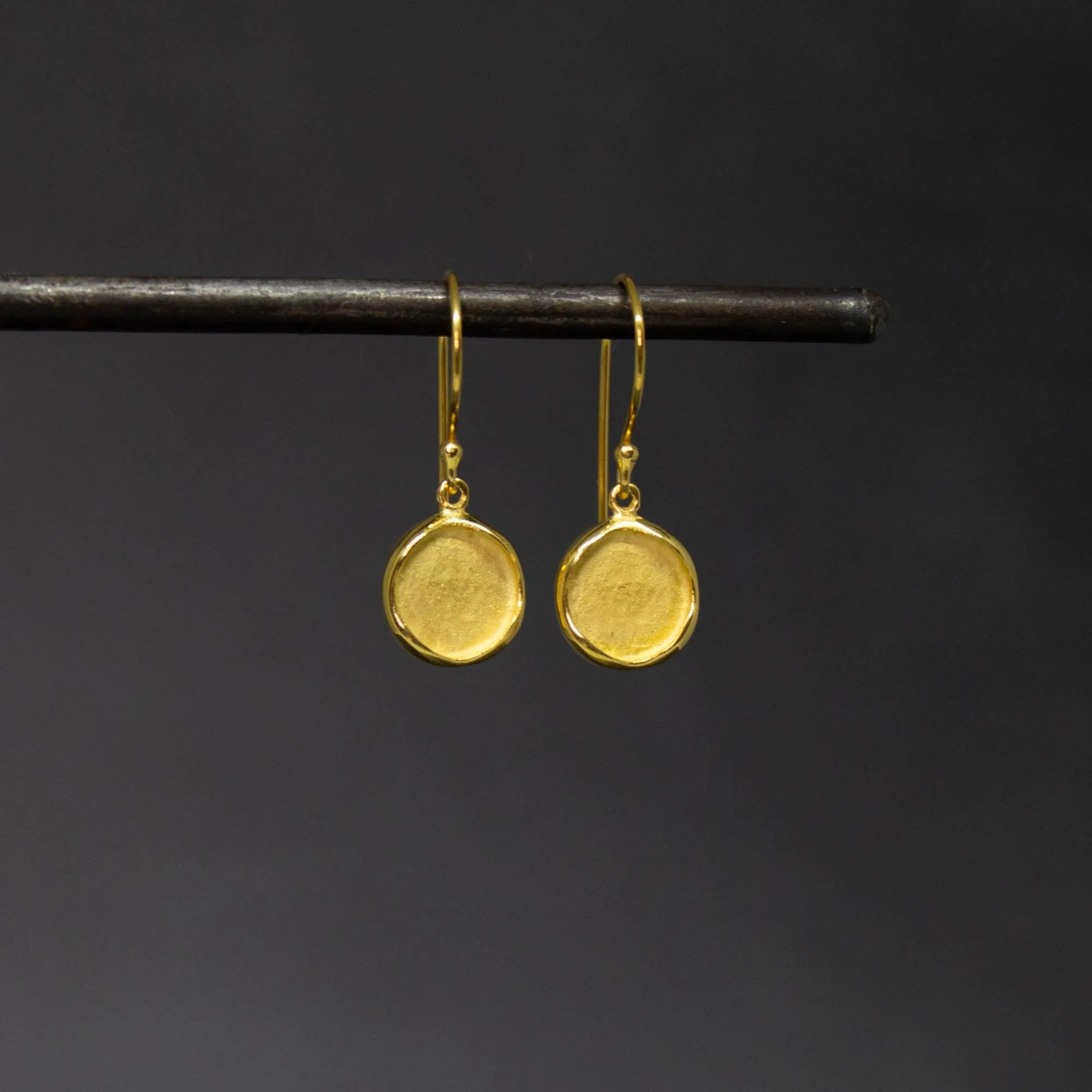 Brushed Gold Organic Disc Drop Earrings