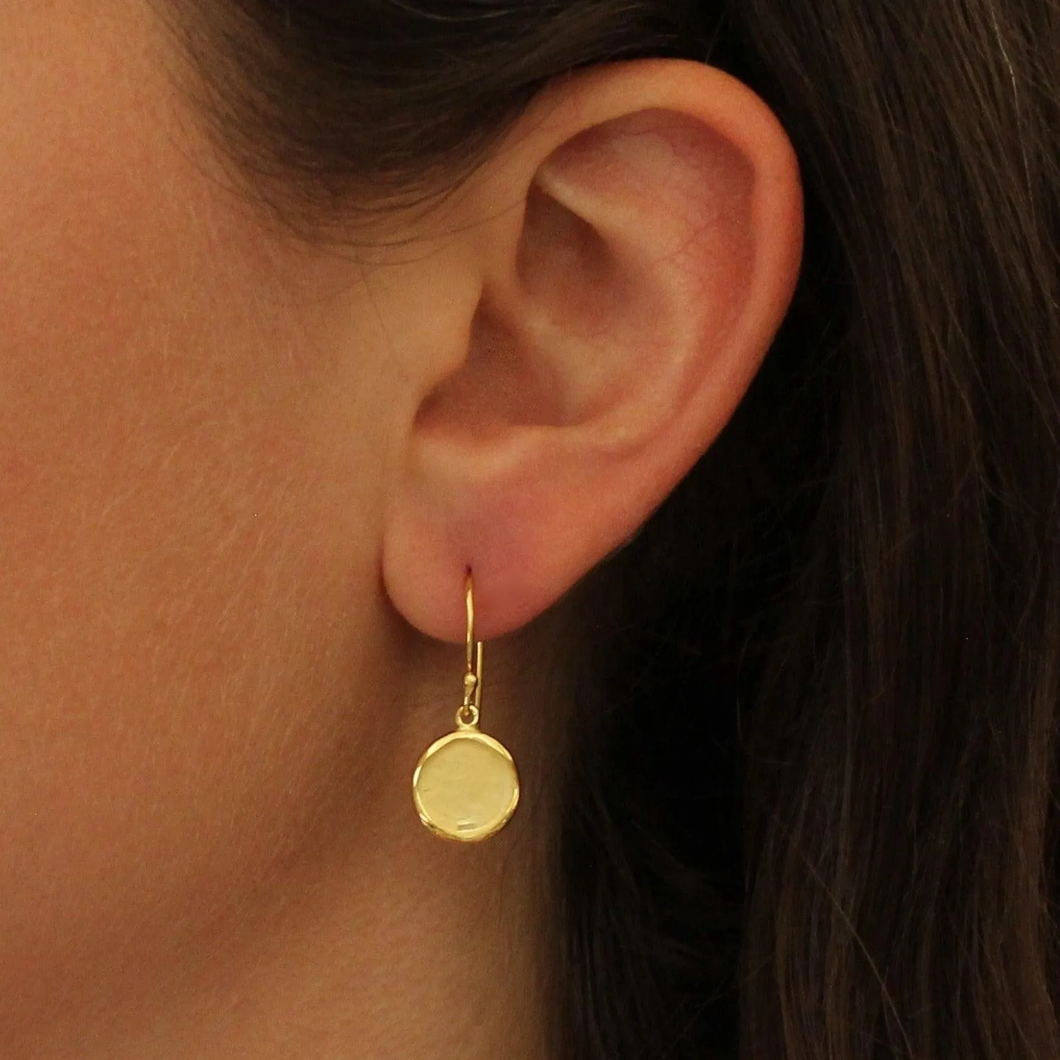 Brushed Gold Organic Disc Drop Earrings