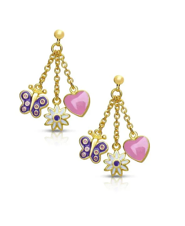 Butterfly, Flower & Heart 18k Gold Plated Earrings