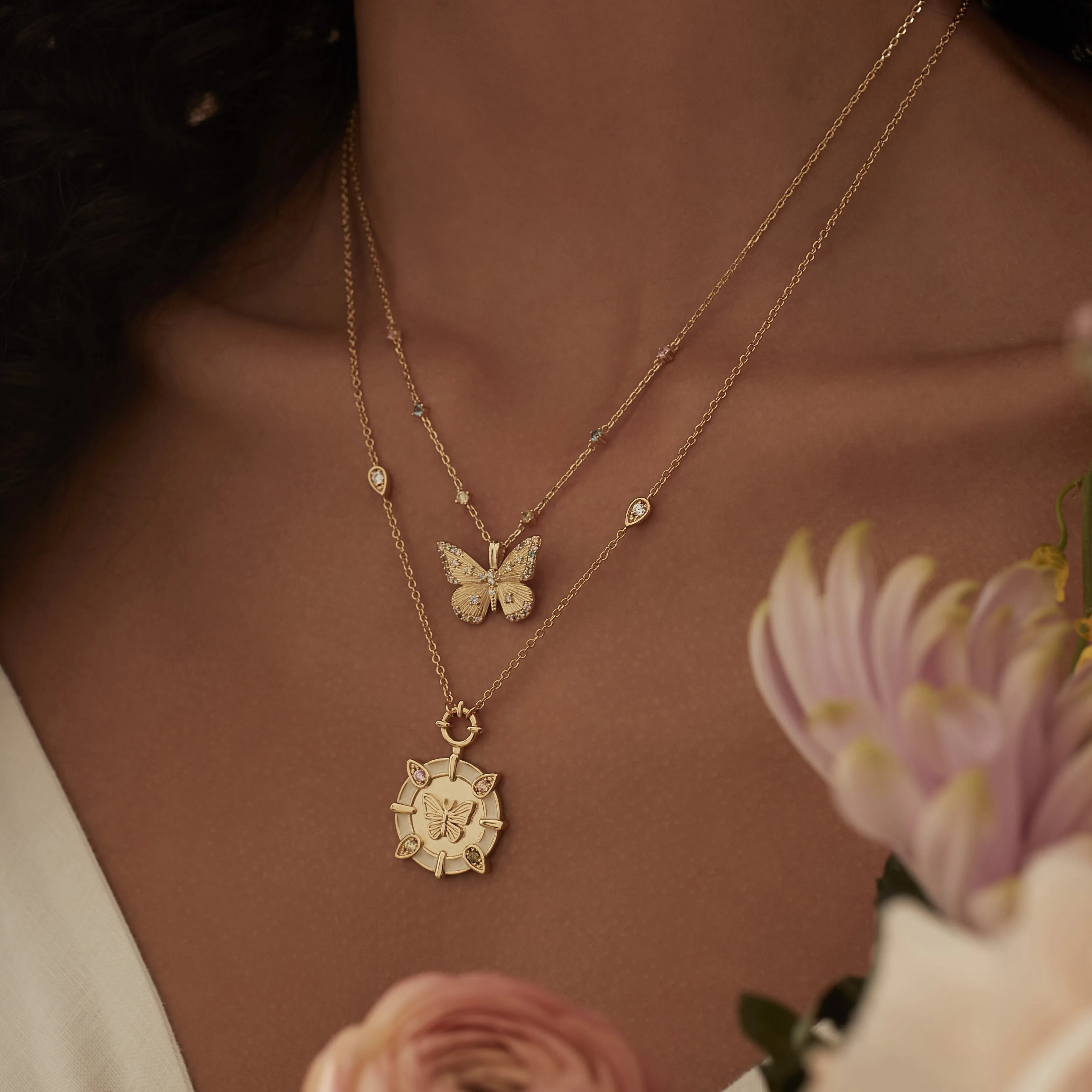 Butterfly Rainbow & Gold Necklace