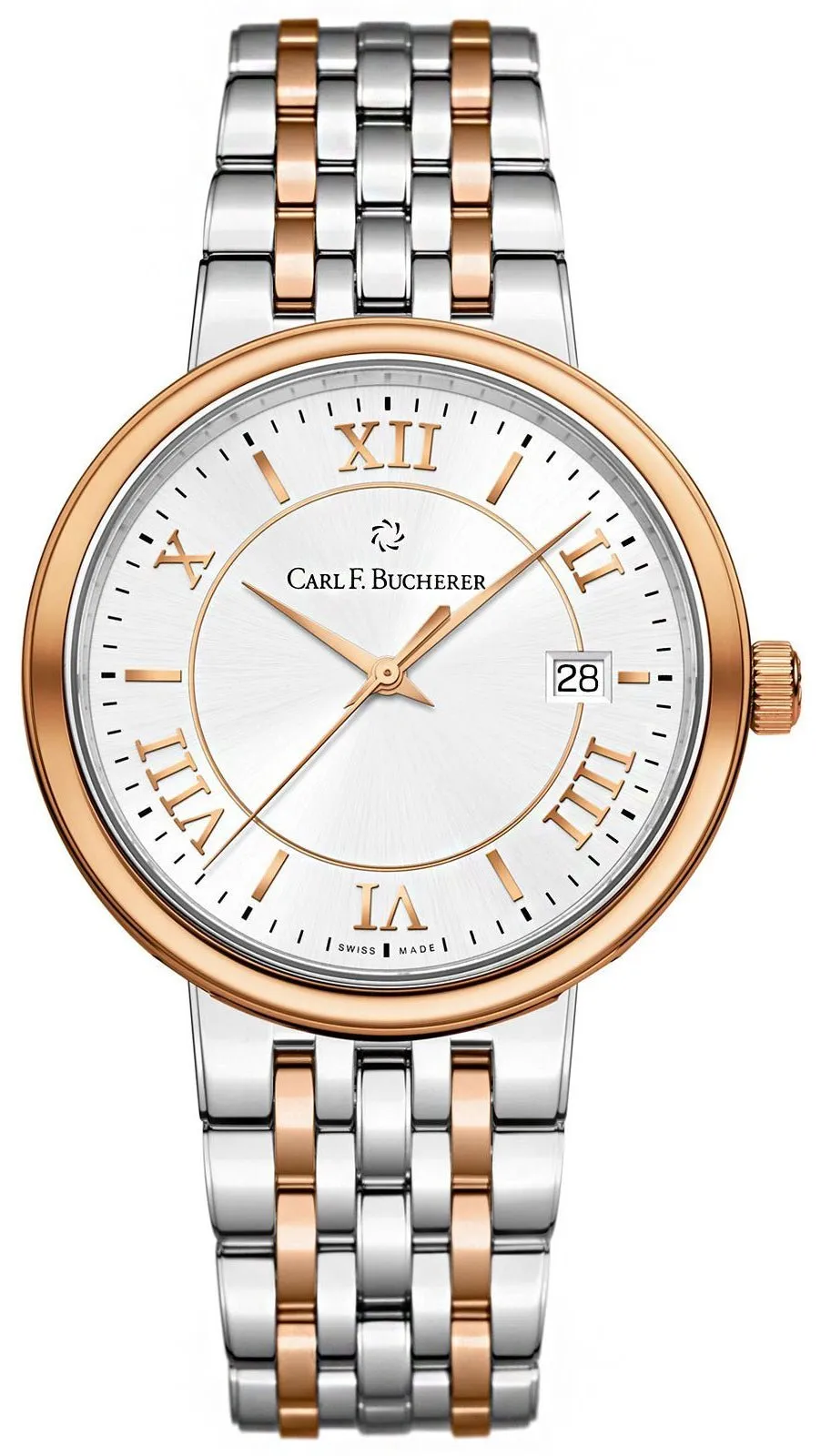 Carl F. Bucherer Adamavi Automatic Stainless Steel and 18k Rose Gold Silver Dial Date Mens Watch 00.10314.07.15.21