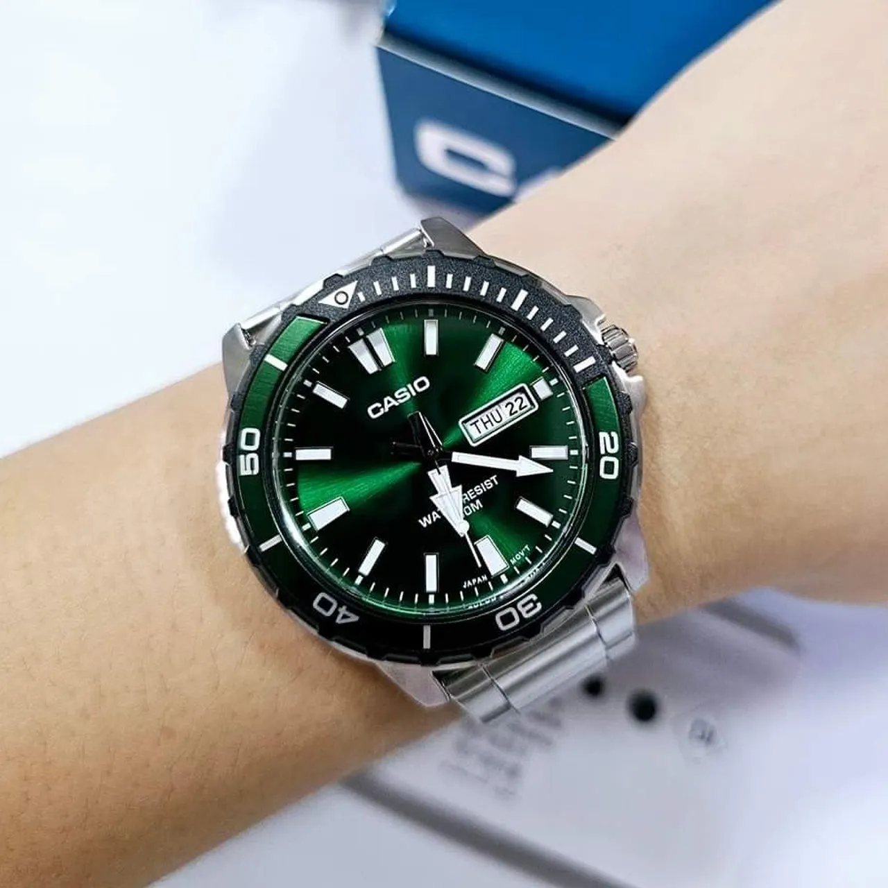 CASIO ENTICER GREEN DIAL WITH DATE MEN'S WATCH | MTD-125D-3AVDF