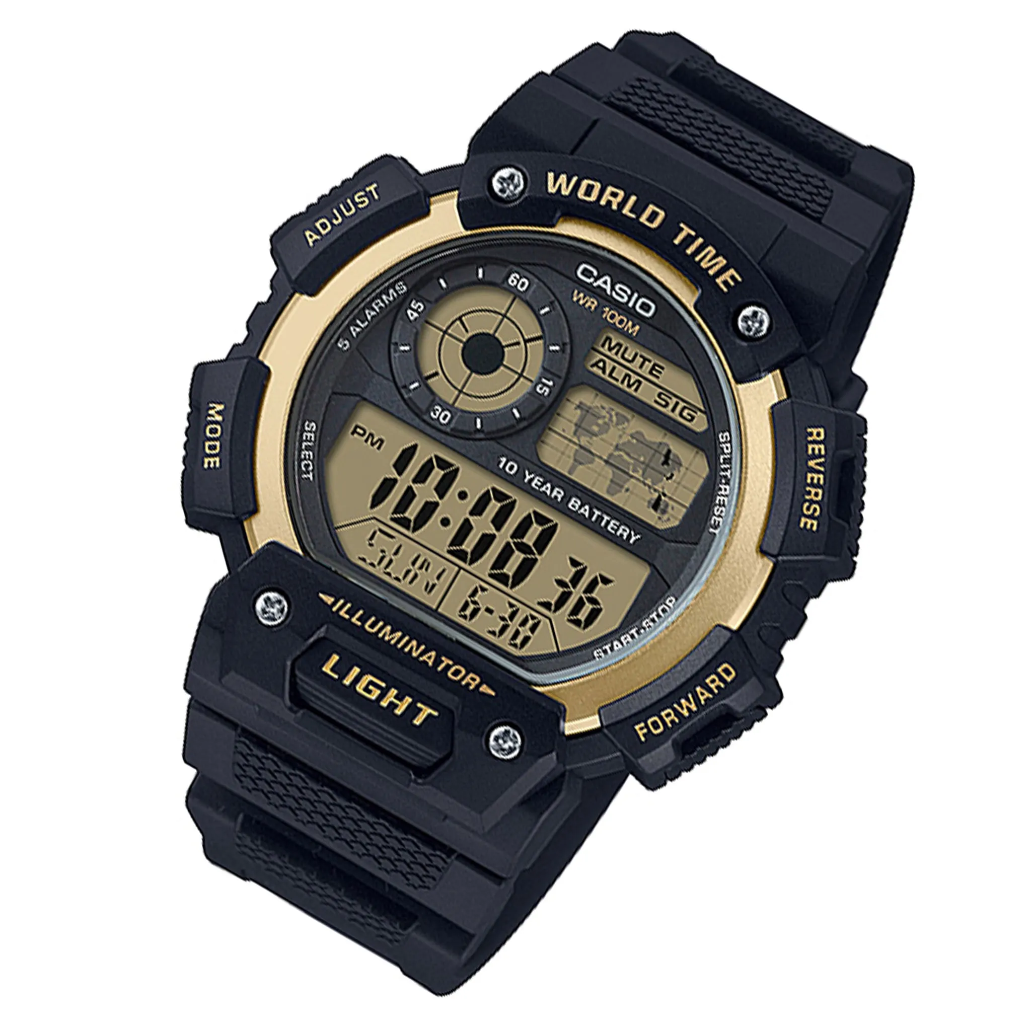 Casio World Time Black Resin Digital Men's Watch - AE1400WH-9A