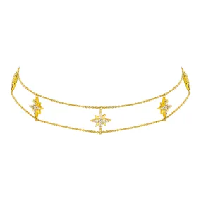 Elegant Gold Celestial Choker Necklace – Dazzling Star and Moon Design