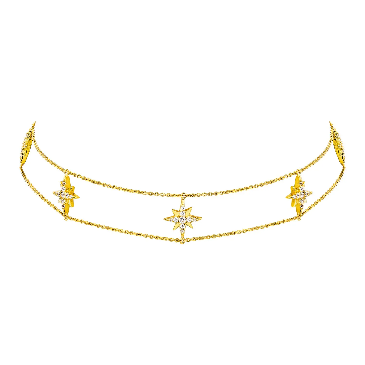 Elegant Gold Celestial Choker Necklace – Dazzling Star and Moon Design