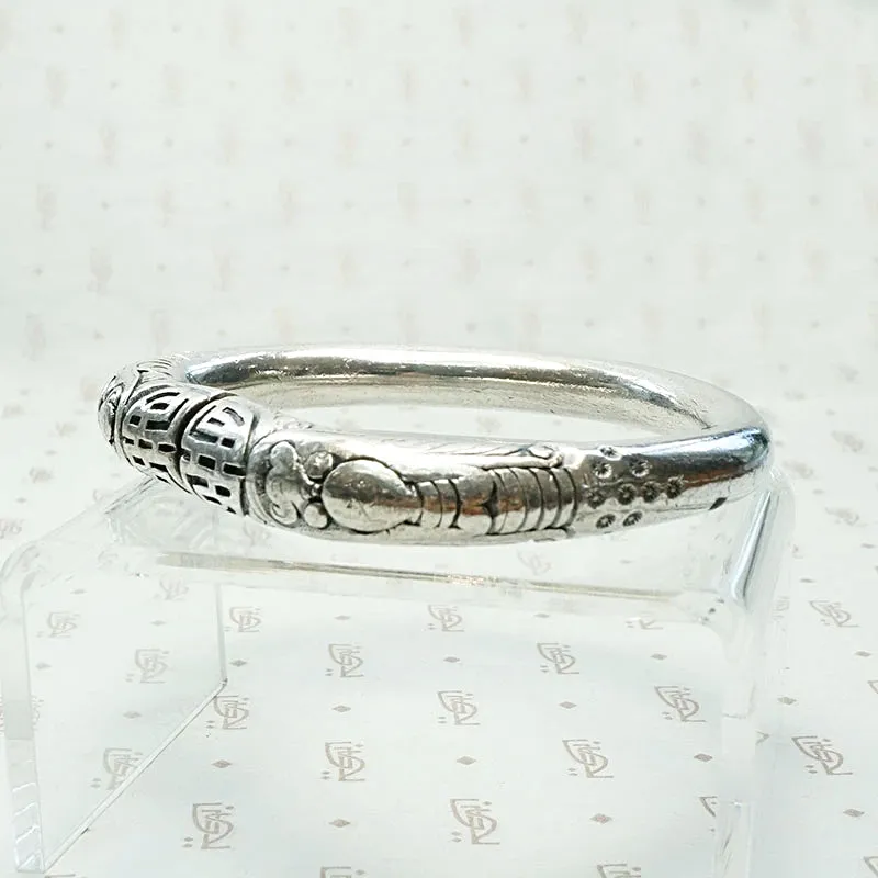 Celestial Double Dragons Split Silver Bangle