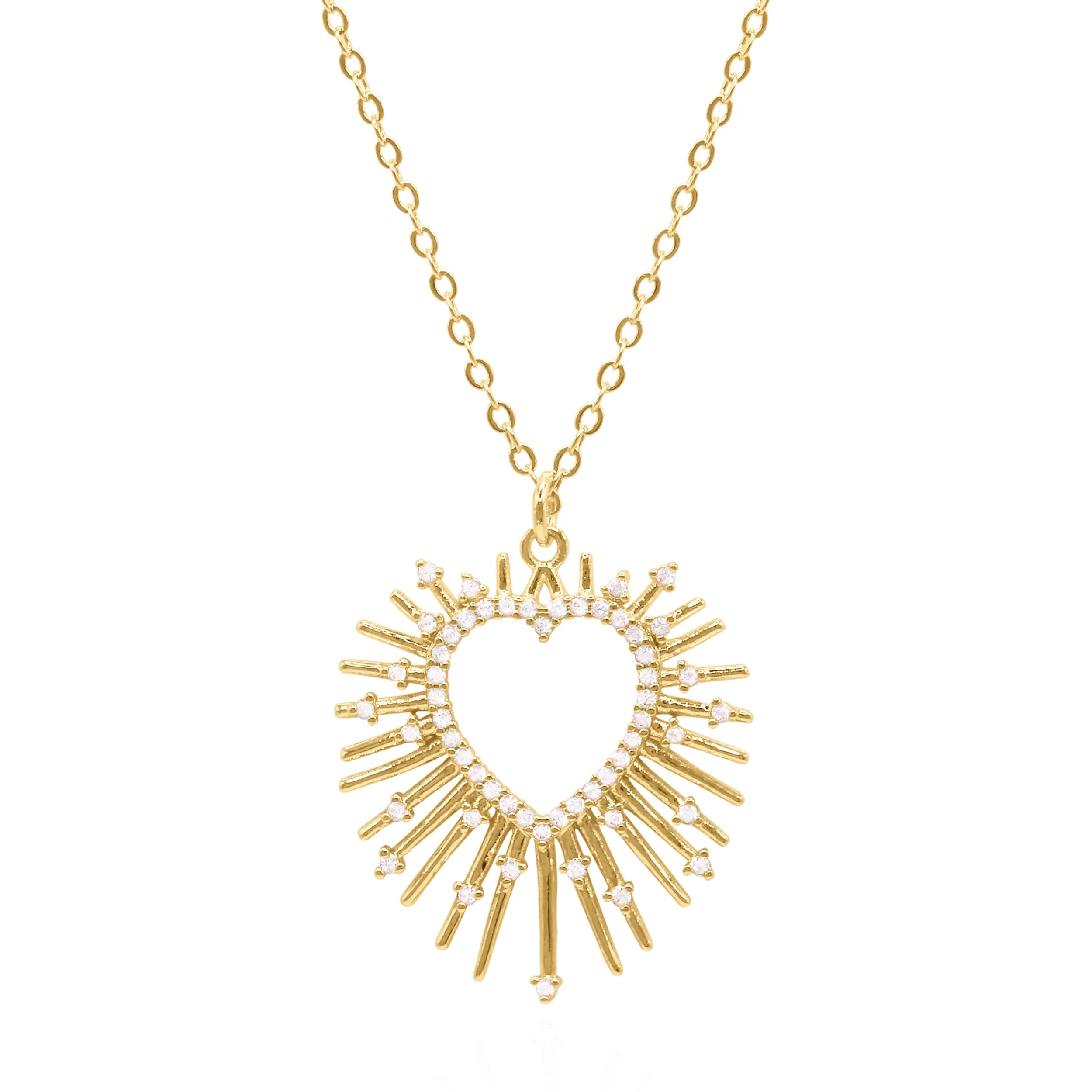 Cher Starburst Heart Pendant Necklace | 18k Gold Plated