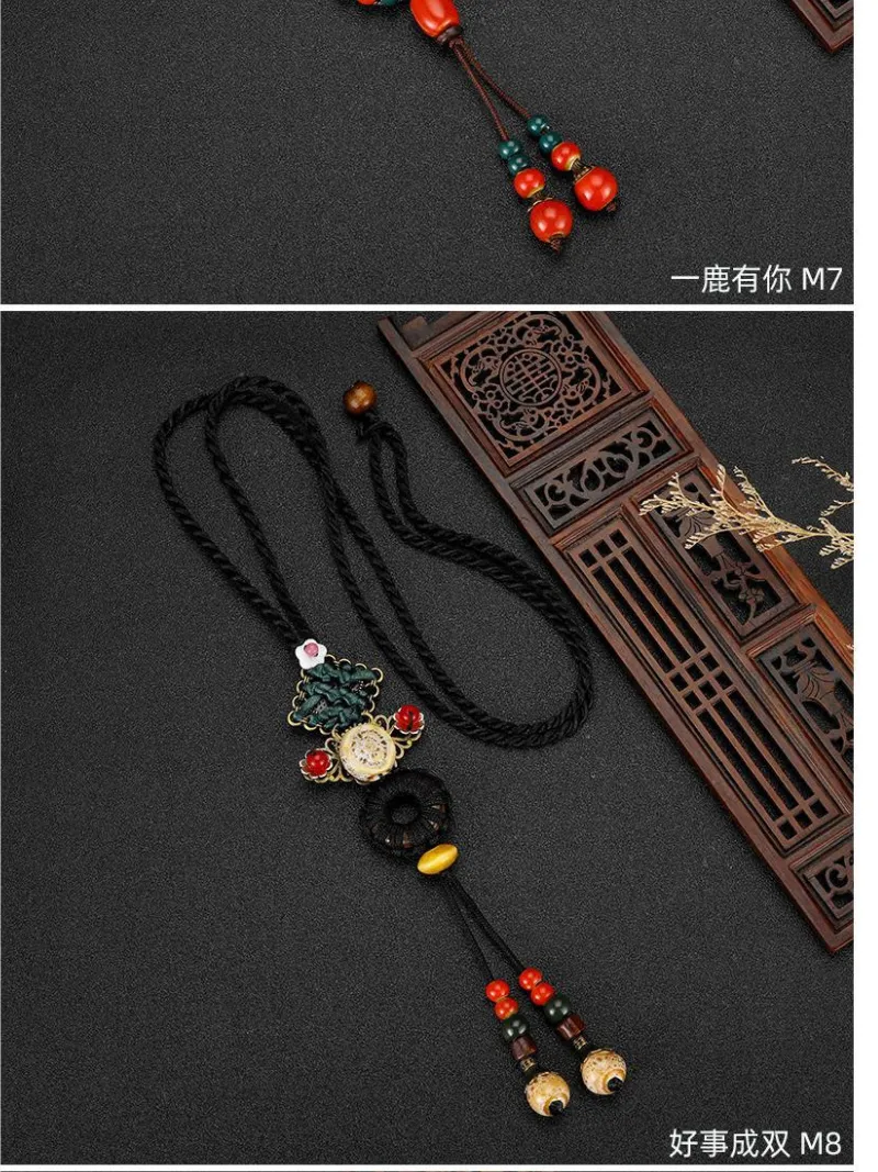 Chinese Aesthetic Ethnic Style Chain Women's Retro Hand-woven Chinese Style Ceramic Necklace Pendant