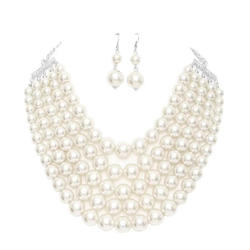 Chunky Multi Strand Pearl Bib Necklace