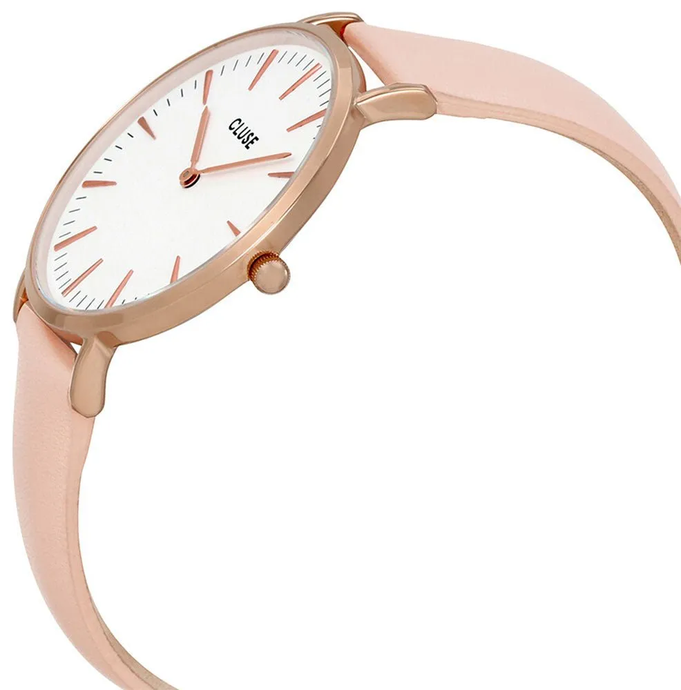 Cluse La Boheme Pink Leather Rose Gold Plated Steel White Dial Womens Watch CL18014