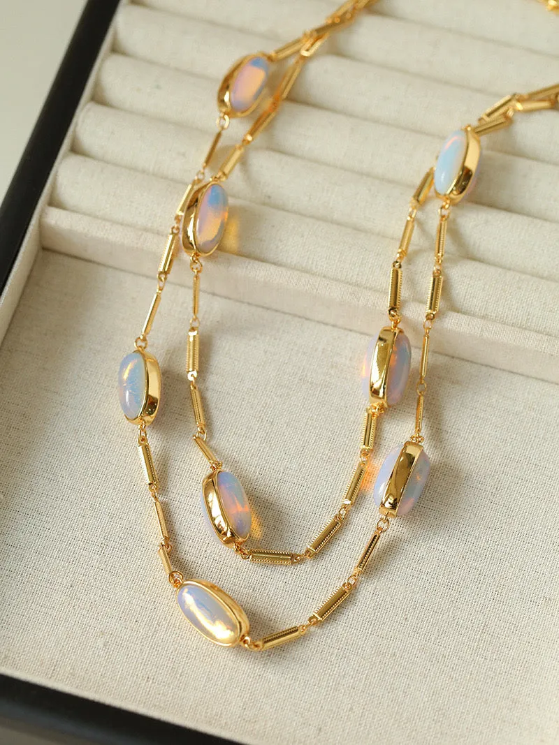 Contemporary Double-Layer Oval Opal Eye Necklace