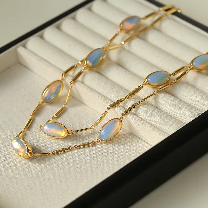 Contemporary Double-Layer Oval Opal Eye Necklace