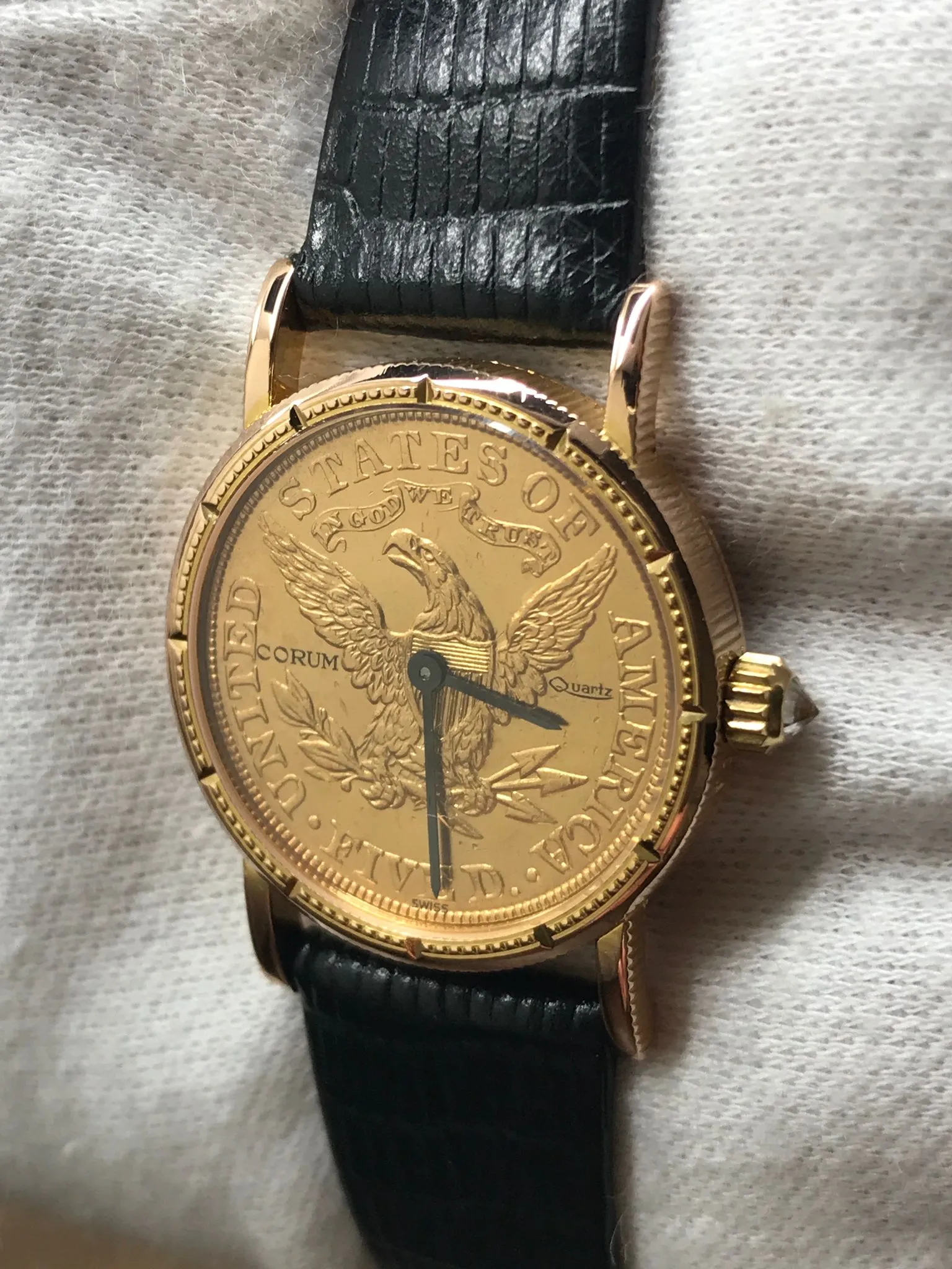 Corum Coin Watch $5 Gold Eagle Gold Dial Quartz Women's Watch