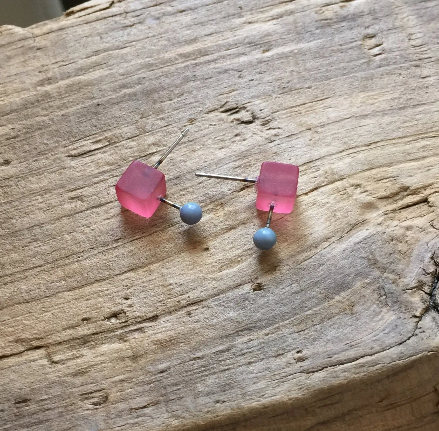 Cranberry and Ice Blue Geo Stud Earrings