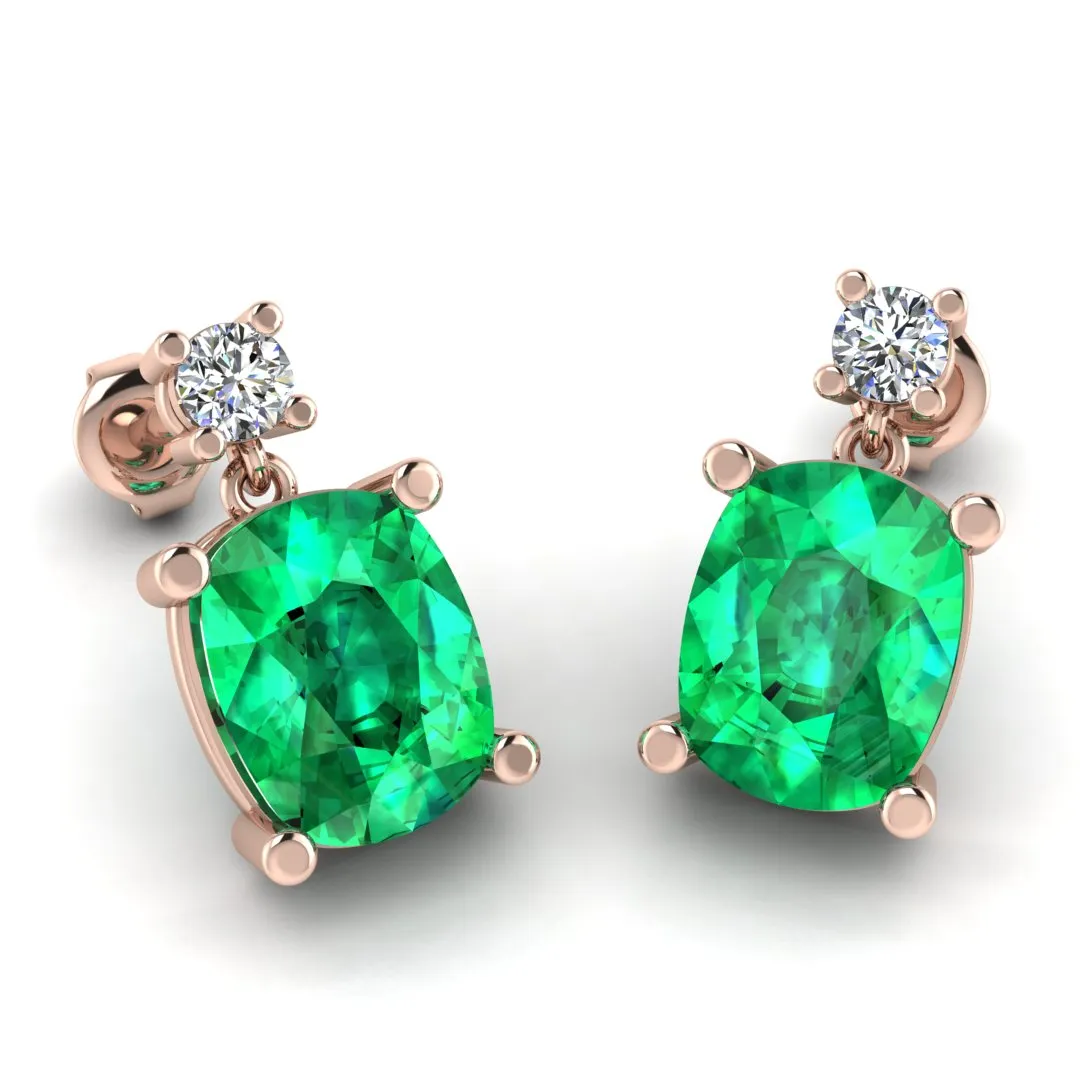 Cushion Shape Emerald Lab Grown Diamond Drop Earrings EDCCE