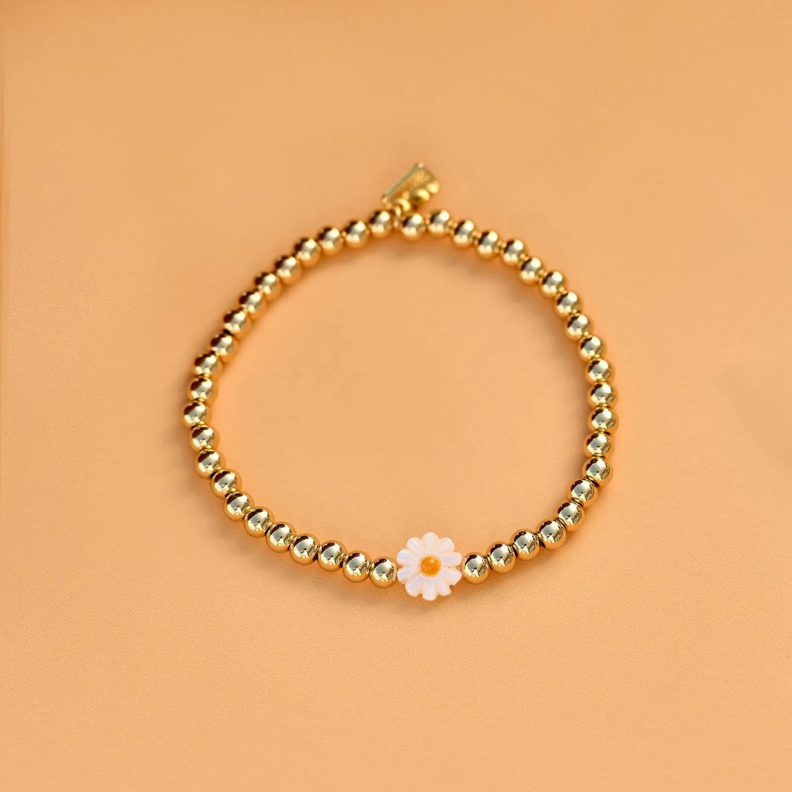 Daisy Gold Bead Stretch Bracelet