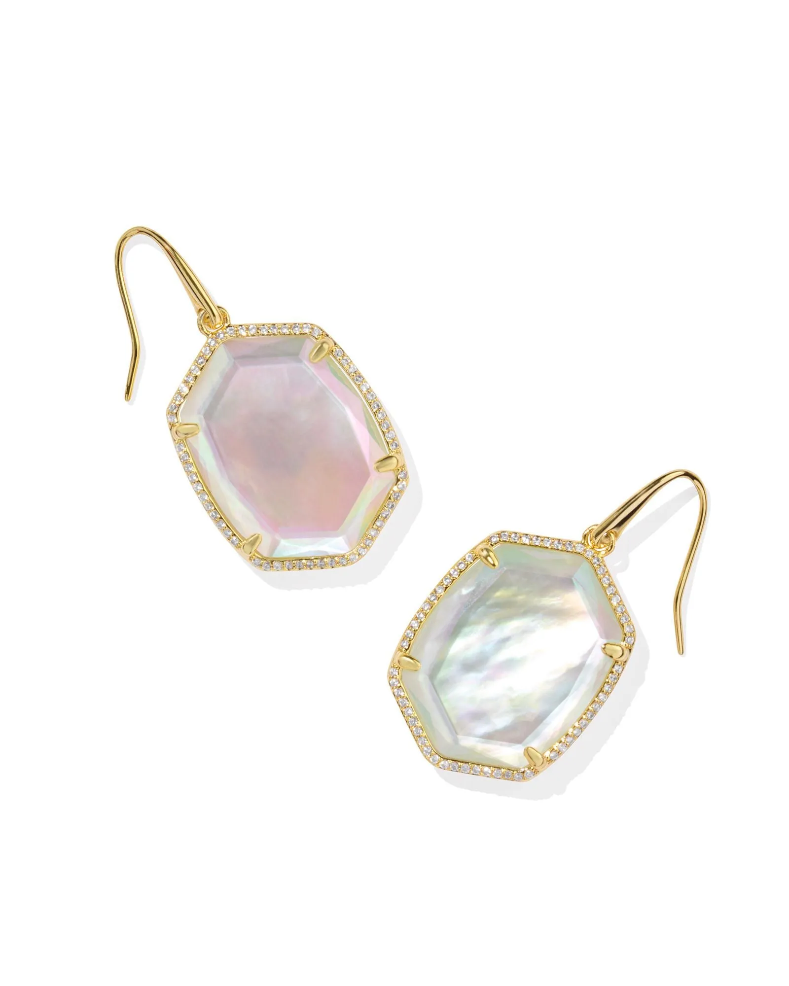 Daphne Pave Framed Drop Earring in Gold Iridescent Ivory Illusion