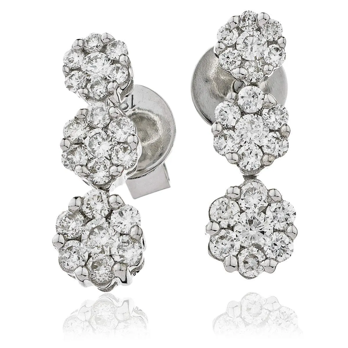 DIAMOND CLUSTER DROP EARRINGS IN 18K WHITE