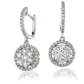 DIAMOND CLUSTER HALO DROP HOOP EARRING IN 18K WHITE GOLD