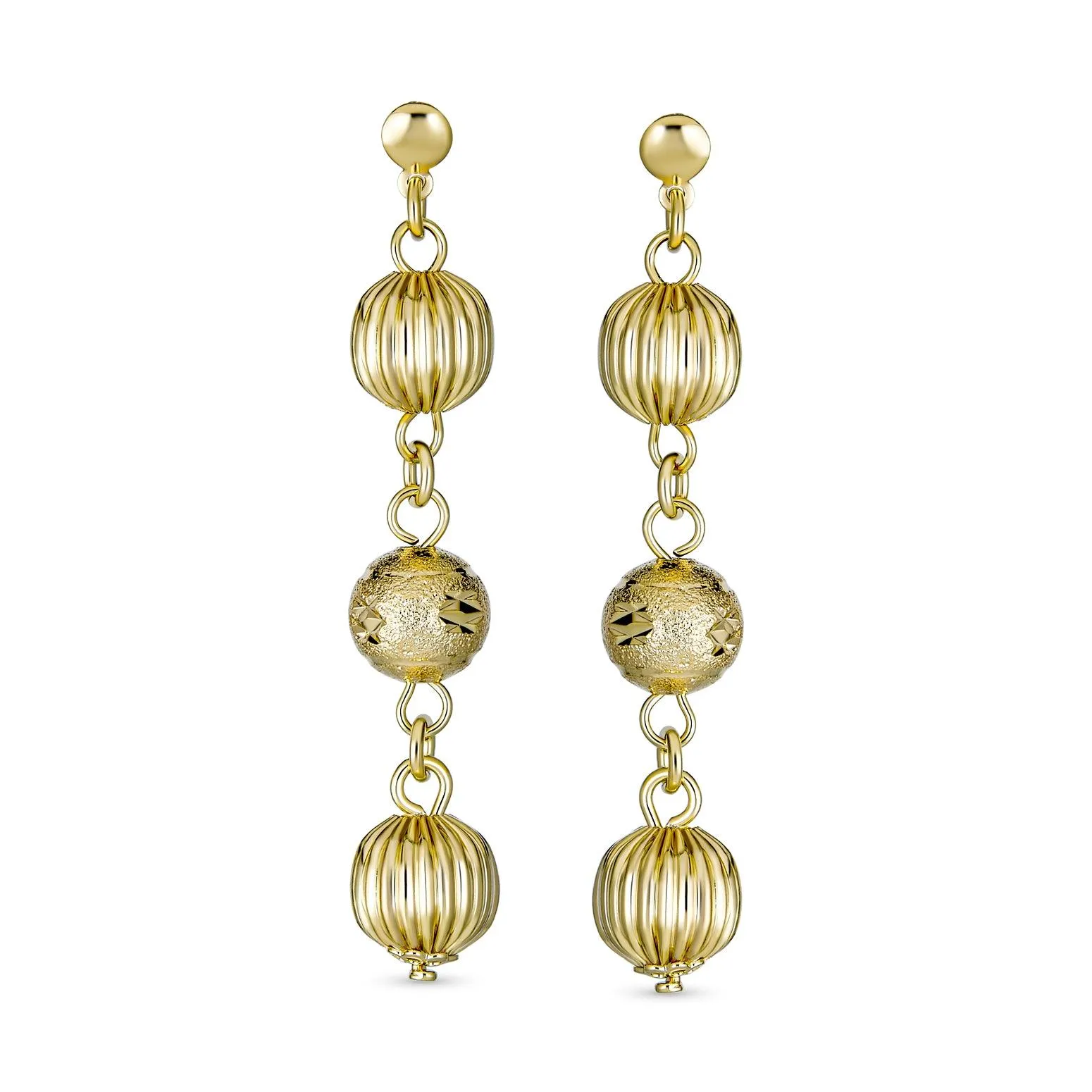 Diamond-Cut Spheres Leverback Drop Ball Earrings Gold Plated 6-12MM