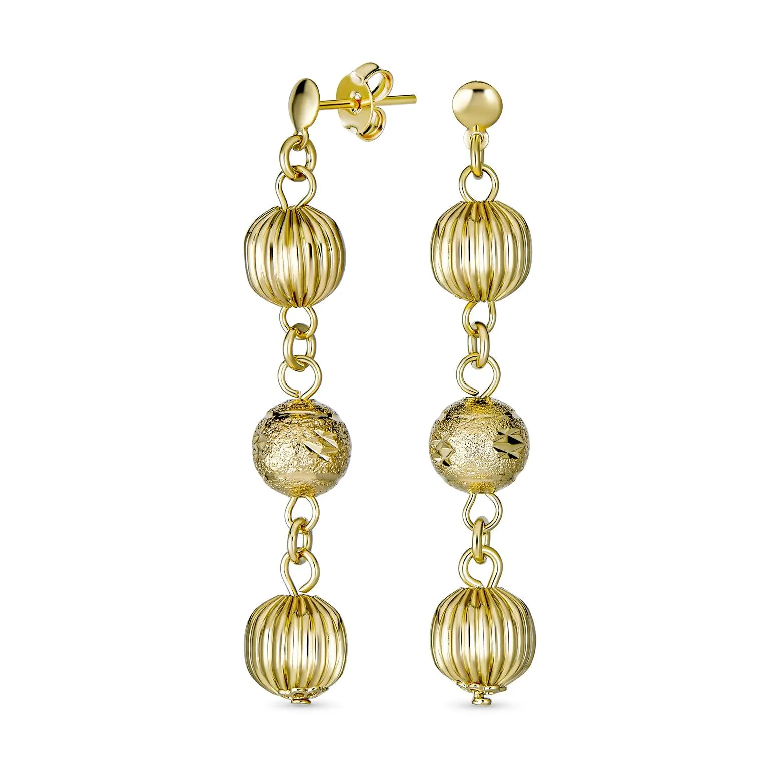 Diamond-Cut Spheres Leverback Drop Ball Earrings Gold Plated 6-12MM