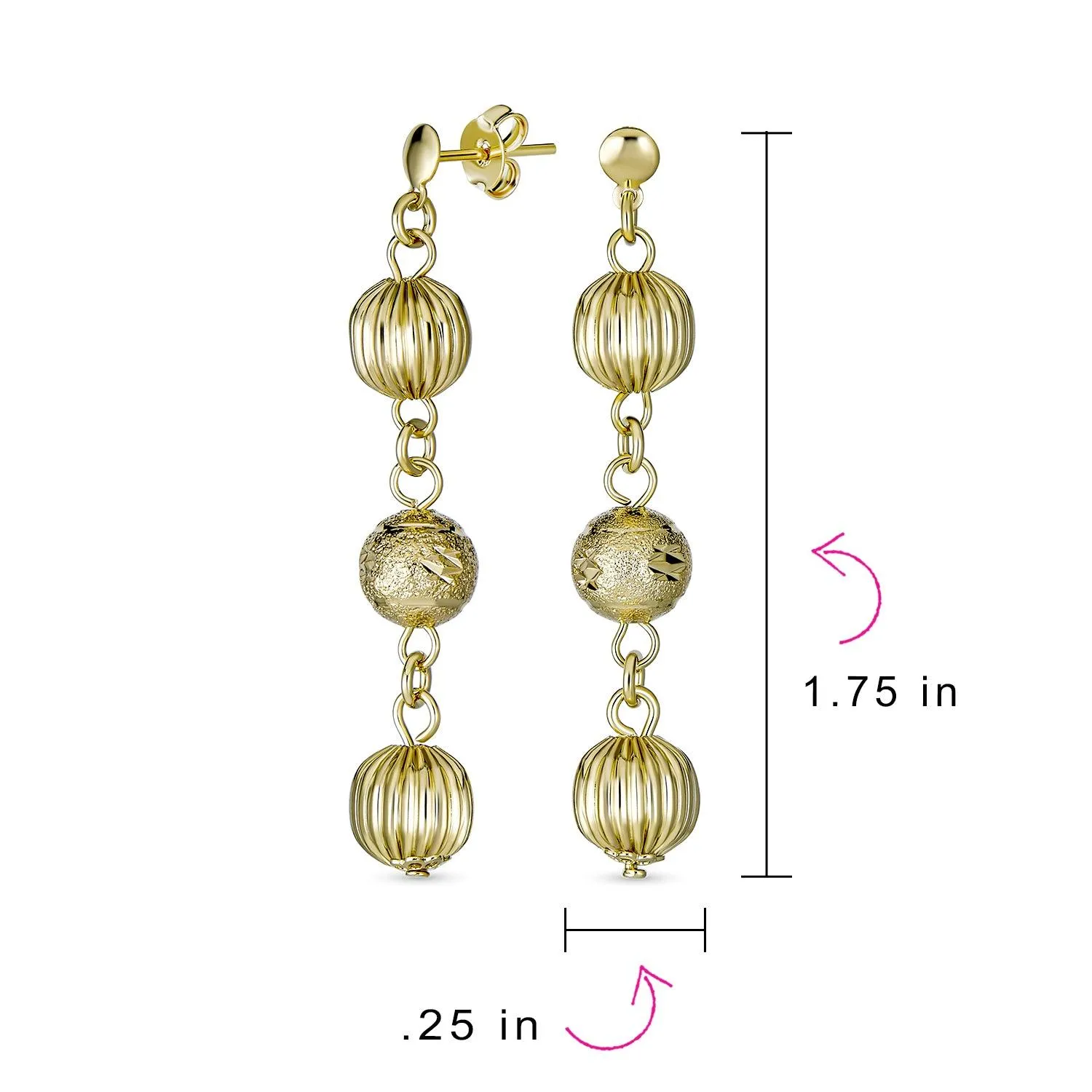 Diamond-Cut Spheres Leverback Drop Ball Earrings Gold Plated 6-12MM