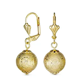 Diamond-Cut Spheres Leverback Drop Ball Earrings Gold Plated 6-12MM