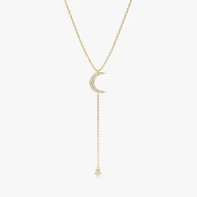 Diamond Moon and Star Lariat Necklace, Astrid