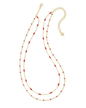 Dottie Multi Strand Necklace in Gold/Red