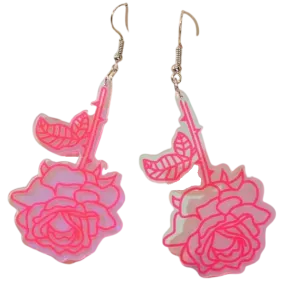 Earrings - Oversized clear pink rose drops