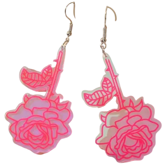 Earrings - Oversized clear pink rose drops