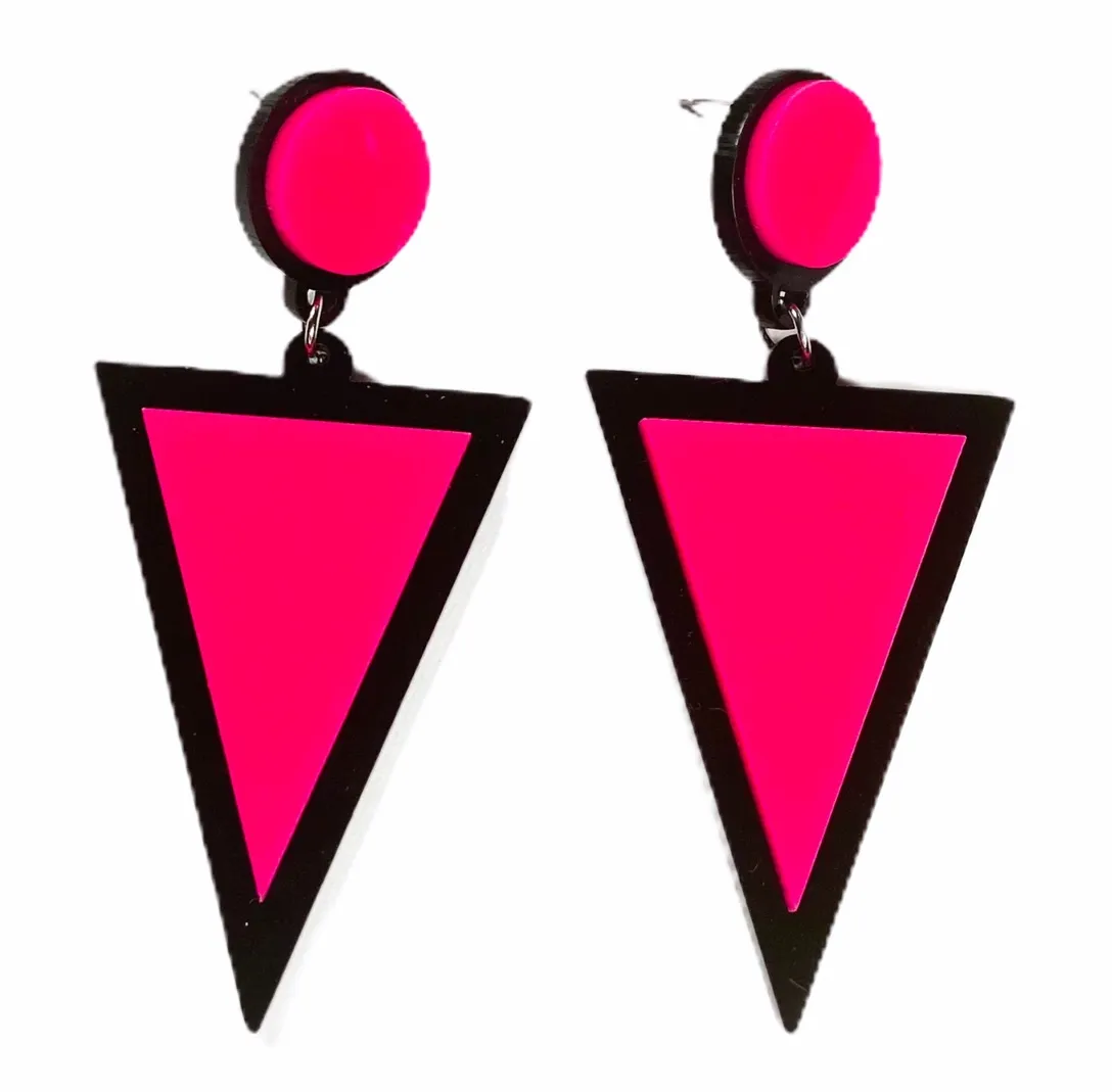 Earrings - Oversized geometric pink and black drops