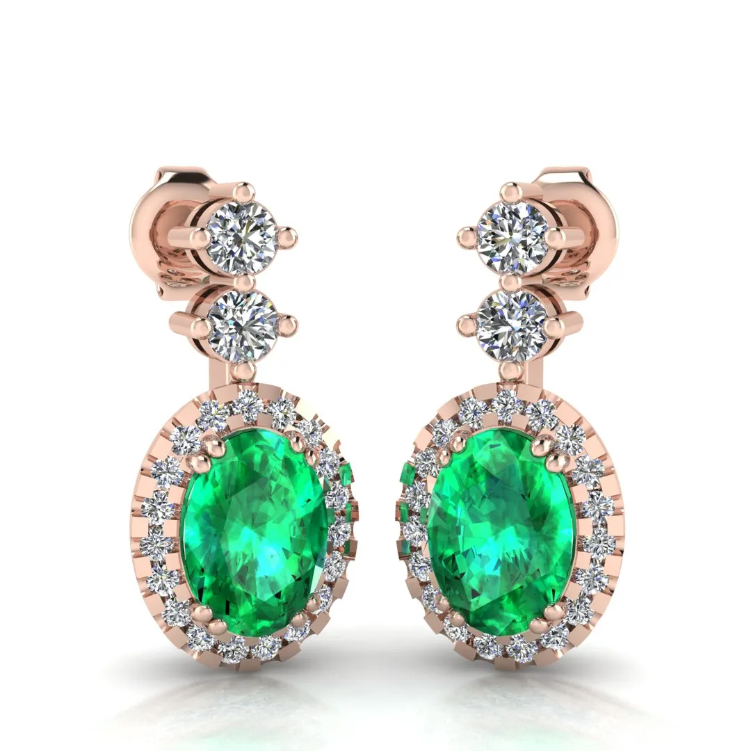 Emerald 1.40 Carat Oval Shape Halo Natural Diamond Drop Earrings E1OCE