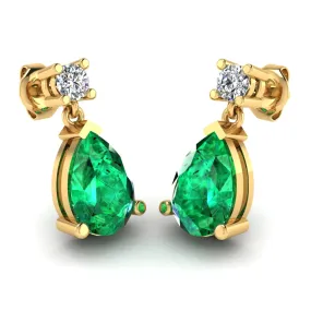 Emerald Gem Pear Shape Lab Grown Diamond Drop Earrings EDPSE