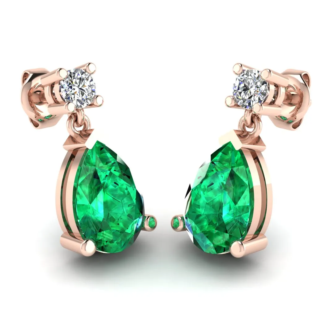 Emerald Gem Pear Shape Lab Grown Diamond Drop Earrings EDPSE