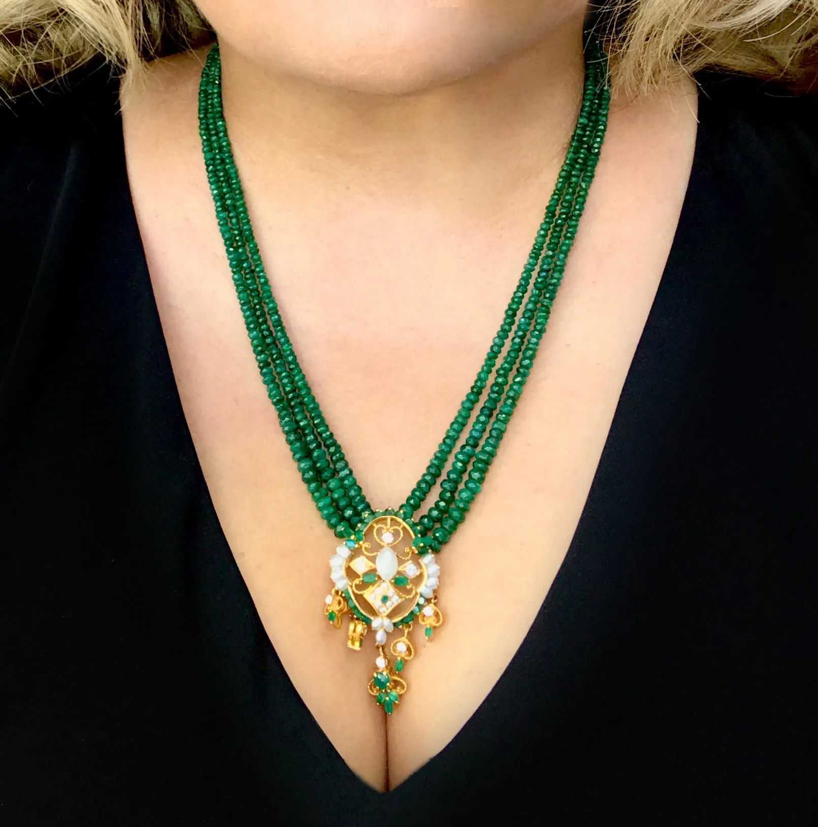 Emerald Multi-Strand Beaded Necklace