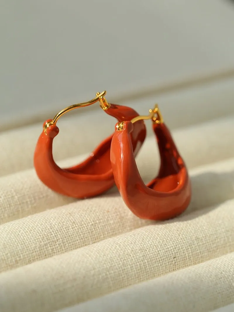 Enamel Twisted Geometric Hoop Earrings