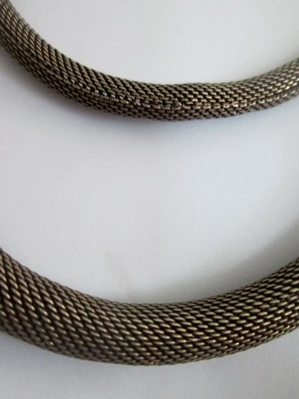 Ethnic SILVER "UC" Mesh Serpentine Double Strand Necklace Collar Choker Native