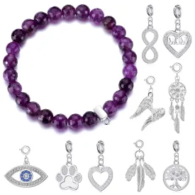 Faceted Amethyst Gemstone Stretch Bracelet with Charm Created with Zircondia® Crystals