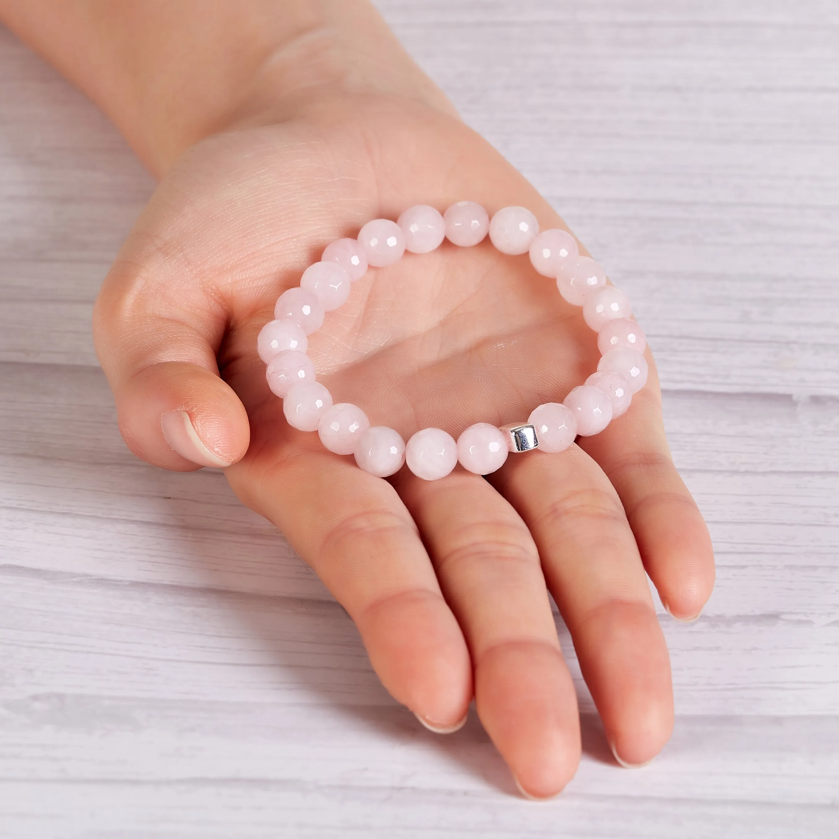 Faceted Rose Quartz Gemstone Charm Stretch Bracelet