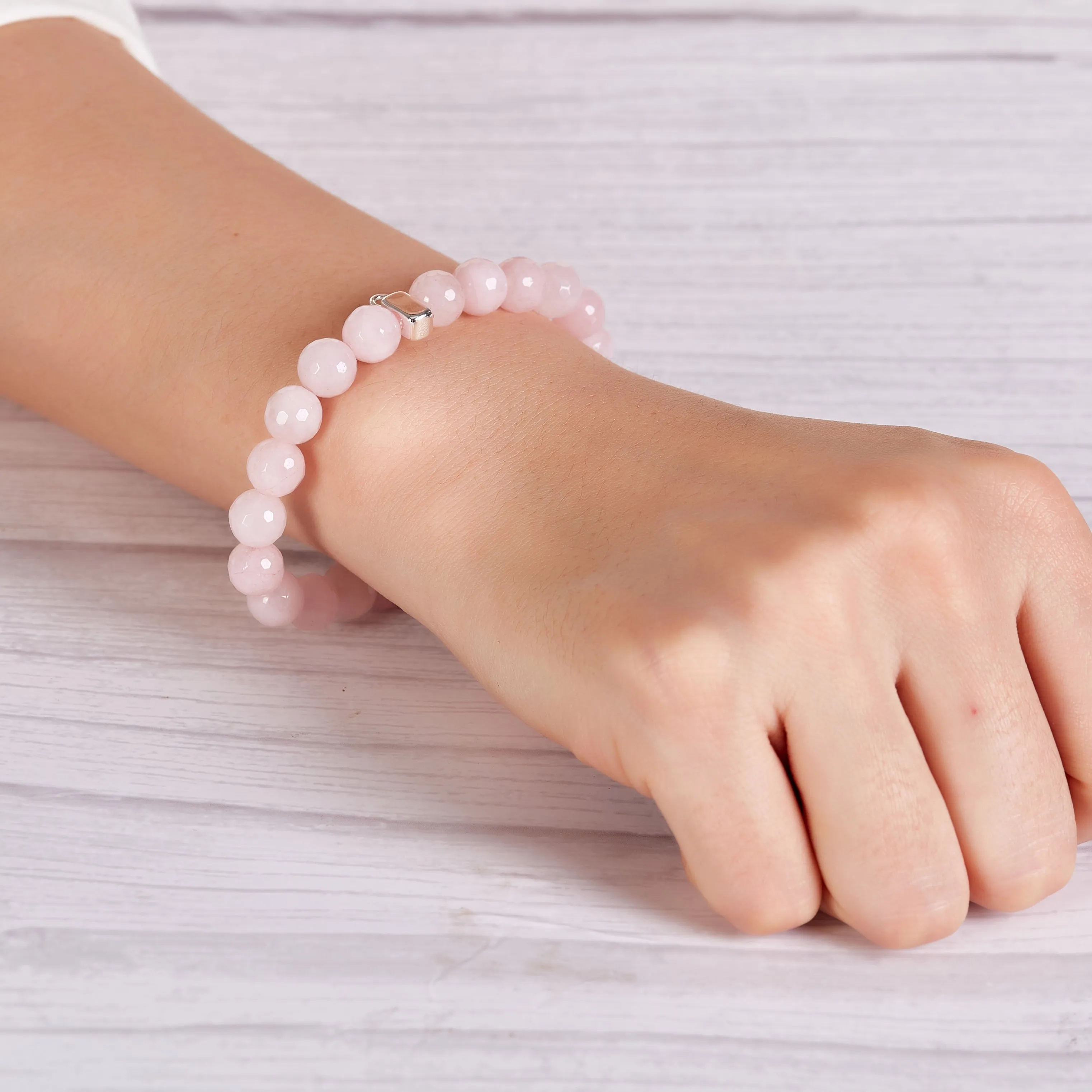 Faceted Rose Quartz Gemstone Charm Stretch Bracelet