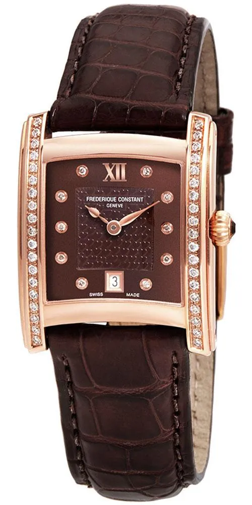 Frederique Constant Delight Carree Rose Gold Plated & Diamond Brown Leather Womens Watch Date FC-220CHD2ECD4