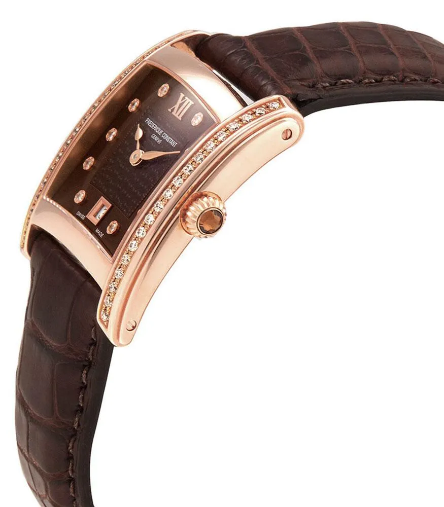 Frederique Constant Delight Carree Rose Gold Plated & Diamond Brown Leather Womens Watch Date FC-220CHD2ECD4