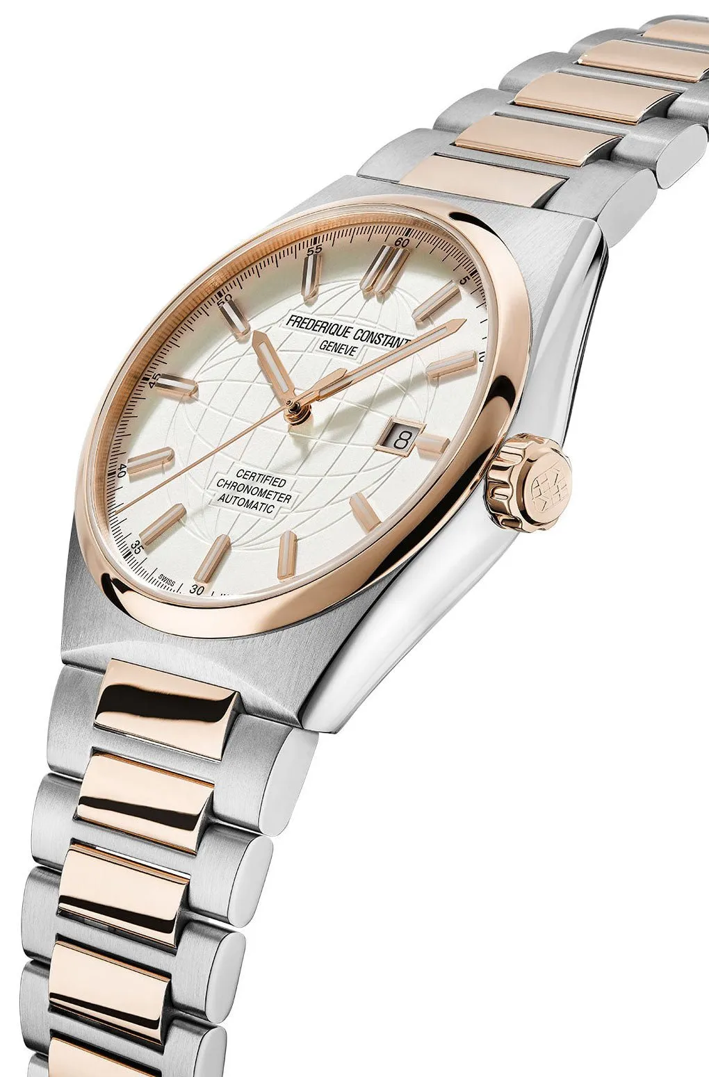 Frederique Constant Highlife Automatic COSC Rose Gold Plated & Stainless Steel Silver Dial Mens Watch FC-303V4NH2B