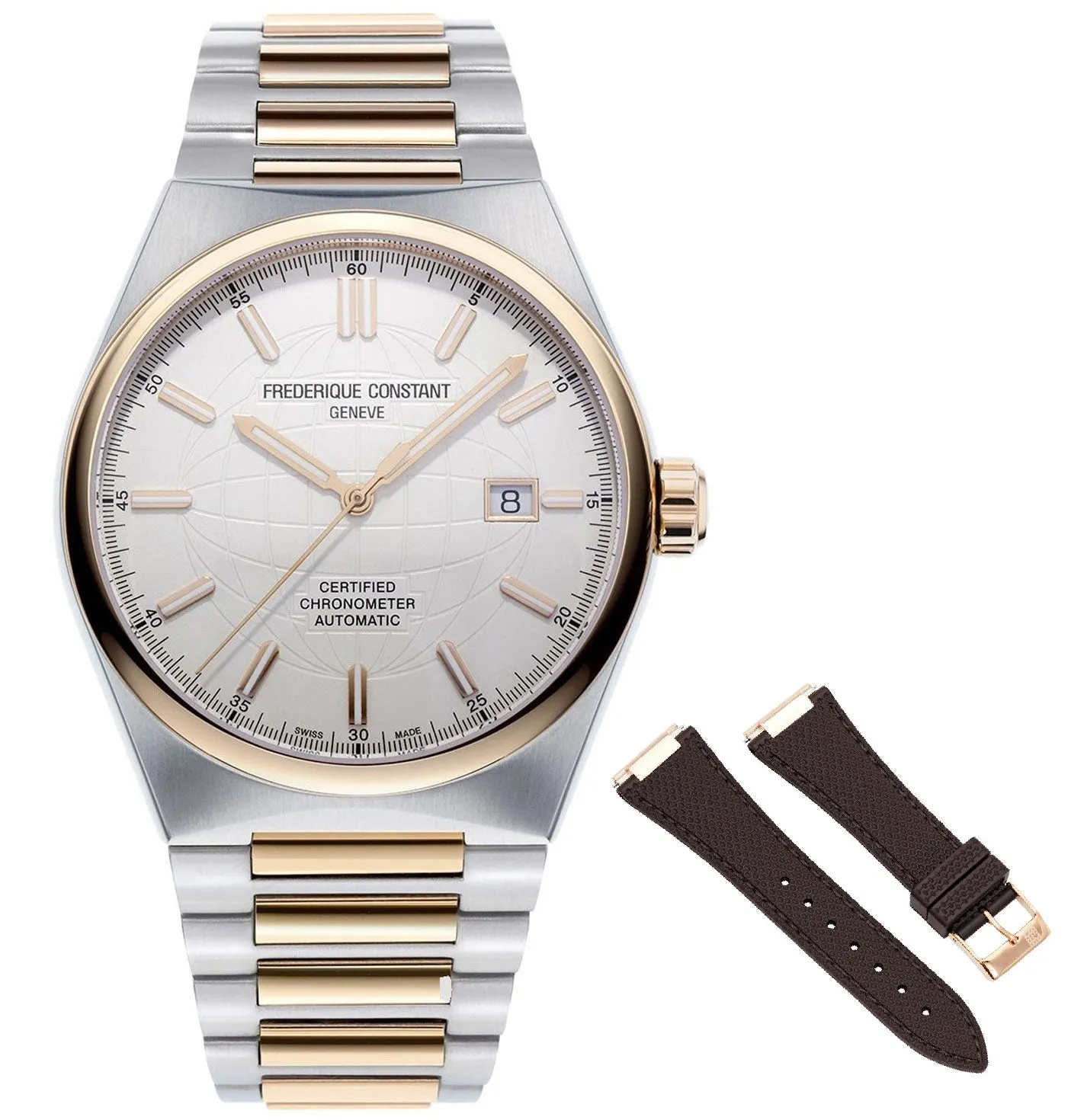 Frederique Constant Highlife Automatic COSC Rose Gold Plated & Stainless Steel Silver Dial Mens Watch FC-303V4NH2B