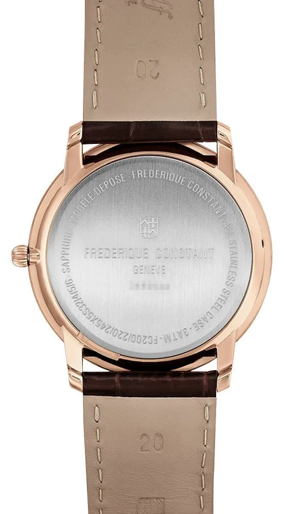 Frederique Constant Slimline Small Seconds Rose Gold PVD Silver Dial Brown Leather Strap Date Quartz Mens Watch FC-245V5S4