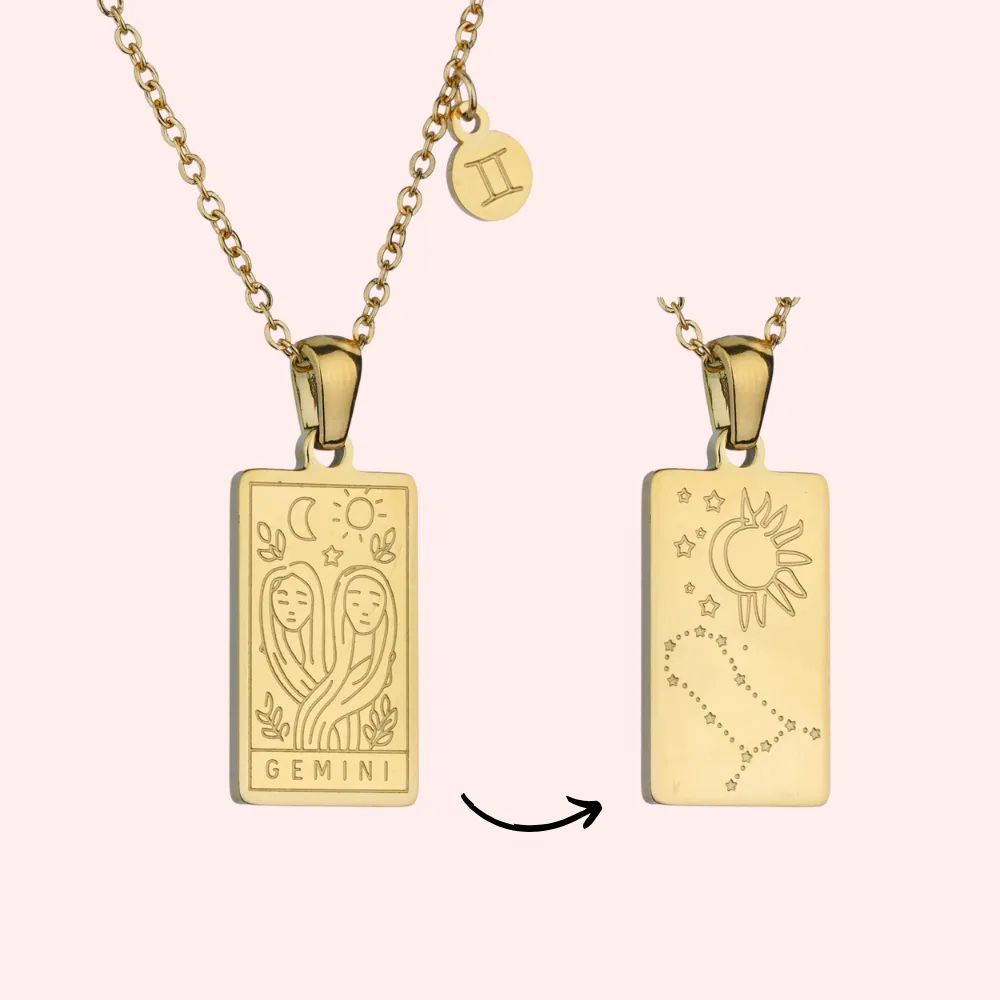 Gemini Zodiac Tarot Card Necklace