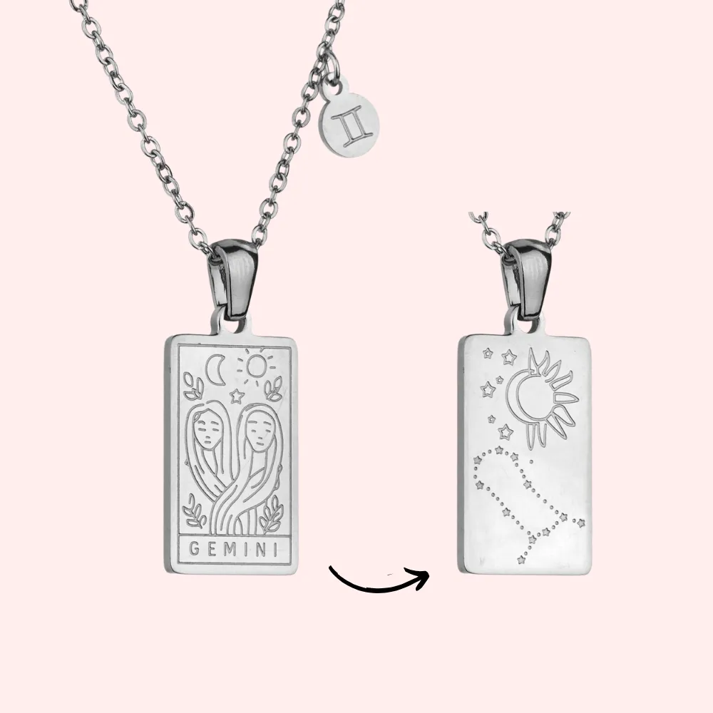 Gemini Zodiac Tarot Card Necklace