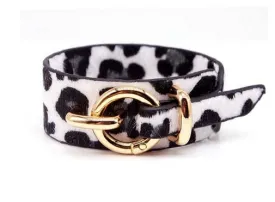 GENUINE LEATHER WHITE LEOPARD PRINT WIDE CUFF BRACELET